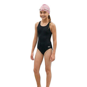 TYR Girls Black One Piece Swimsuit Pink Lining Size L 10/12 NWT